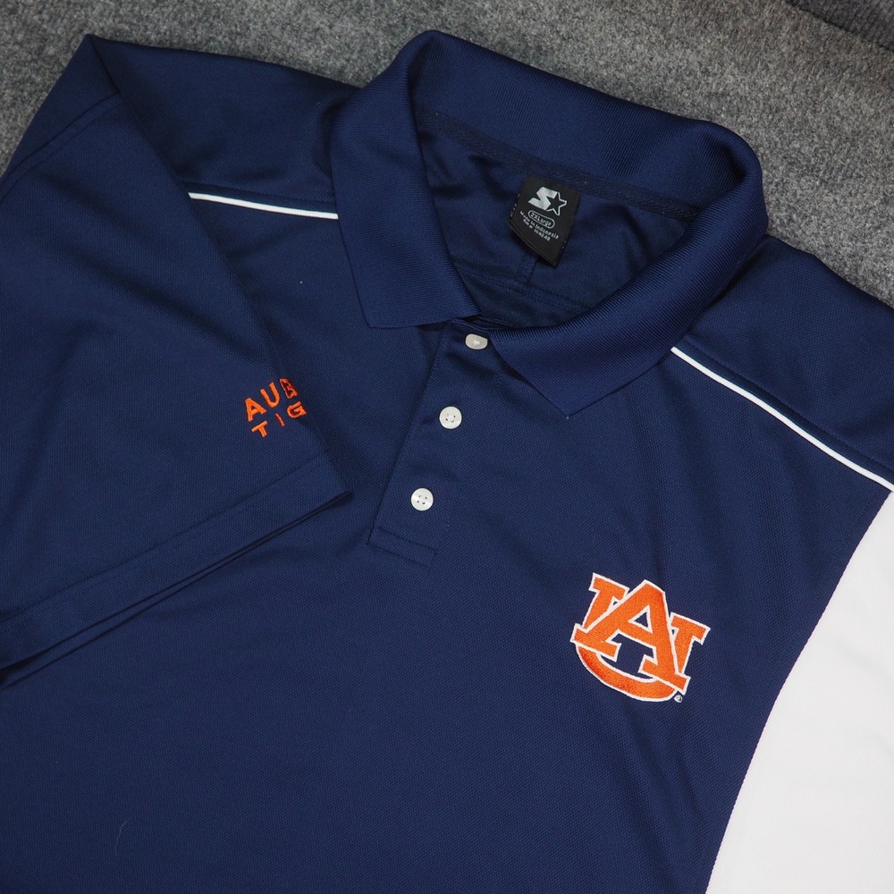 Auburn Tigers Polo Mens 2XL Starter Navy Blue Colorblock NCAA SEC Sporty Golf